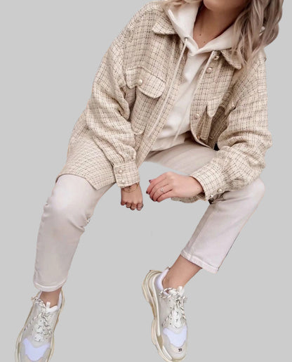 Léonie | Plaid Perlé Manteau épais à boutons perles