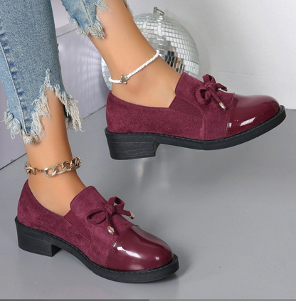 Camille | Mocassins Élégants à Talon Épais & Nœud Délicat