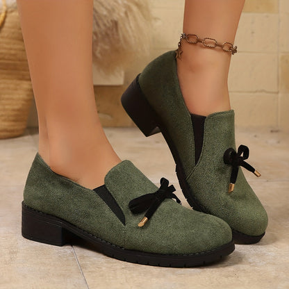 Camille | Mocassins Élégants à Talon Épais & Nœud Délicat