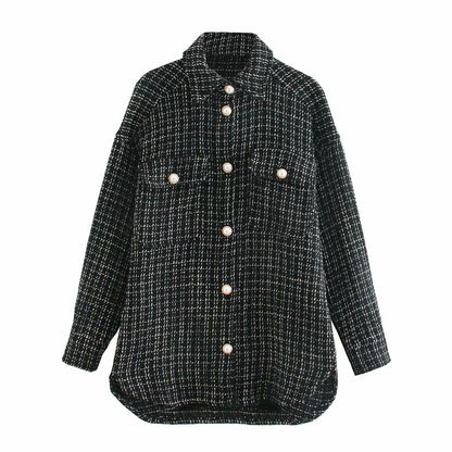 Léonie | Plaid Perlé Manteau épais à boutons perles