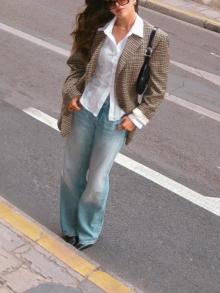 Nancy | Blazer à Carreaux Élégance