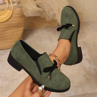 Camille | Mocassins Élégants à Talon Épais & Nœud Délicat