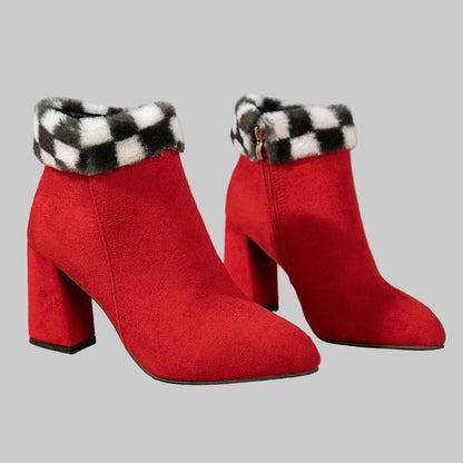 Nour | Bottines – Cheville en daim motif carreaux & fourrure intérieure