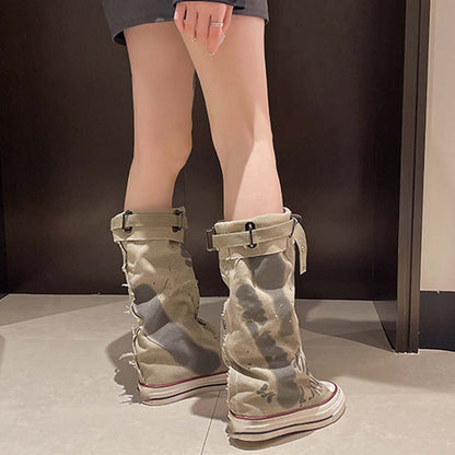 RetroStride | Mid-Calf Canvas Flat Boot