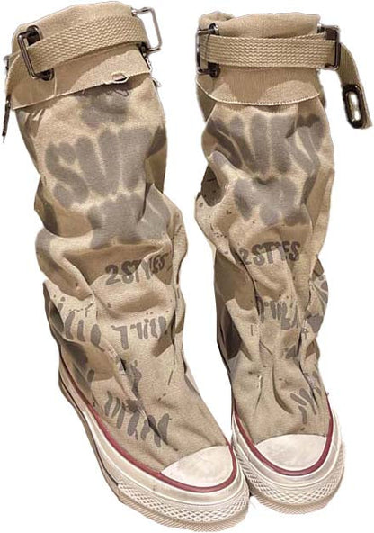 RetroStride | Mid-Calf Canvas Flat Boot